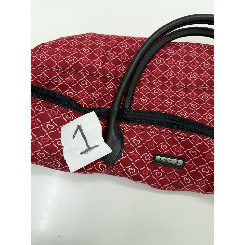 Longaberger Homestead Tote Bag Purse Red Hearts Zip Up Lined - Picture 15 of 15